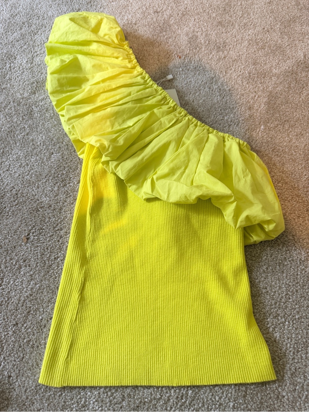 Marie Oliver Neon Pear One-Shoulder Ruffle Top - Picture 3 of 4